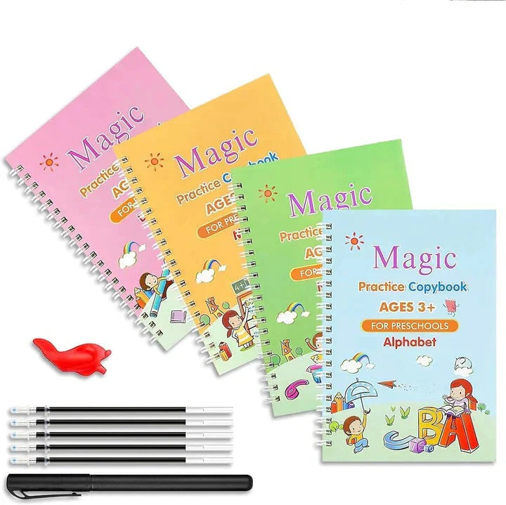 Magic Practice Copybook buy 4 books get 4 books free + 20 Refill +2 Pen+2 Grip